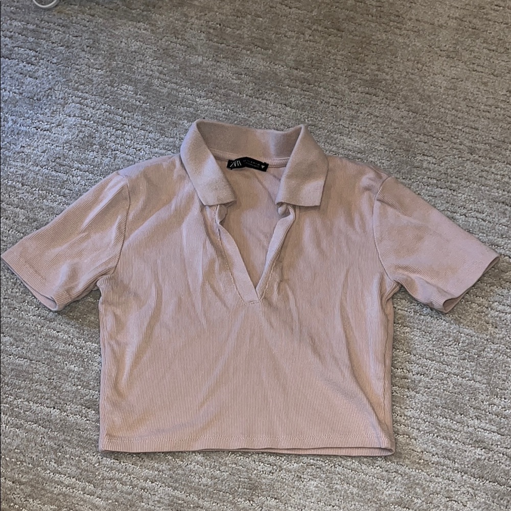 Zara Tan Fitted Cropped Collared Shirt